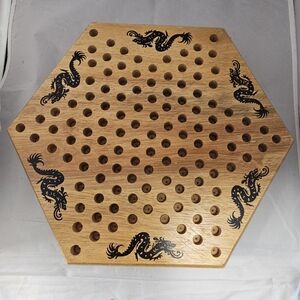 Vintage Solid Wood Chinese Checker Board Dragons